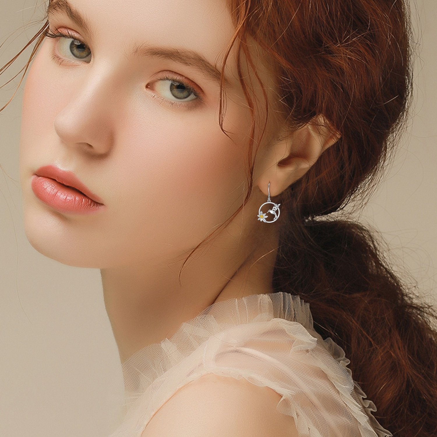 Hummingbird Earrings Sterling Silver Bird Flower Dangle Drop Hooks Earrings - Image 5