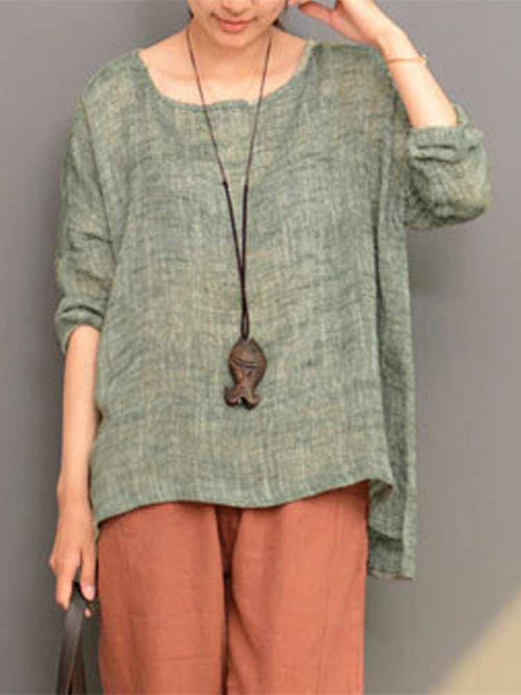 Irregular Crew Neck Casual Blouse - Image 5