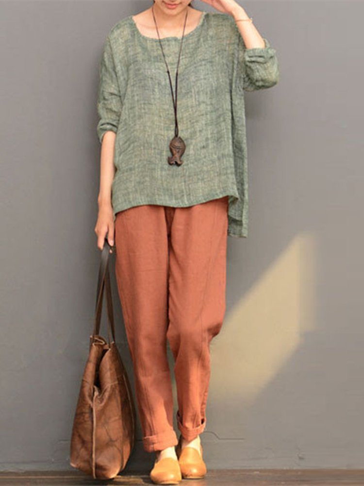 Irregular Crew Neck Casual Blouse - Image 9