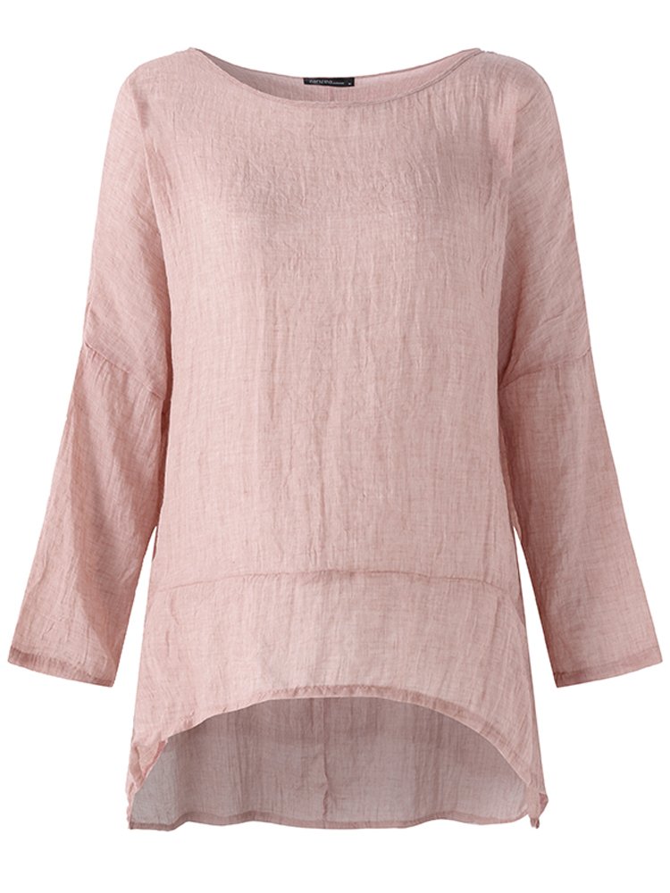 Irregular Crew Neck Casual Blouse - Image 10