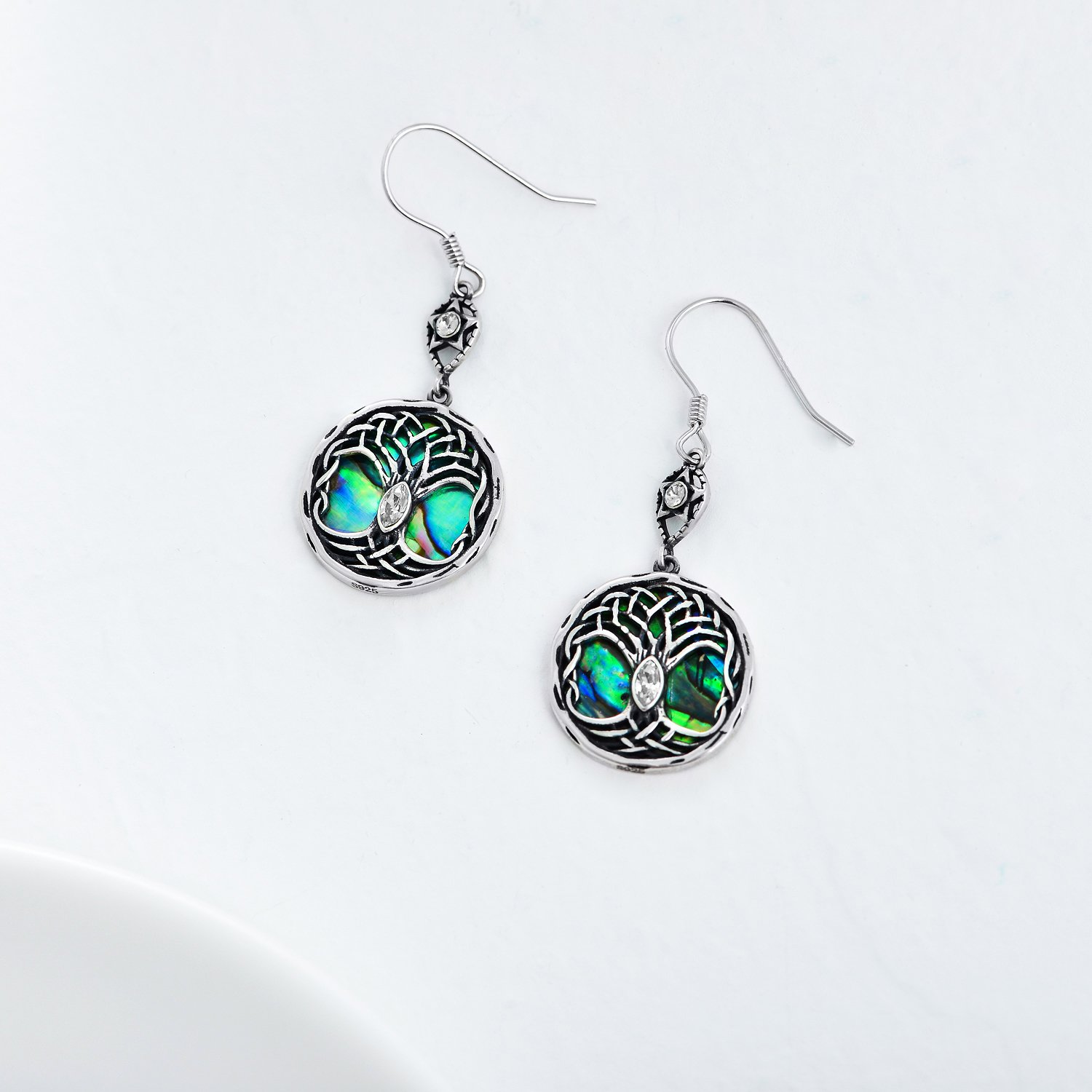 Celtic Tree of Life Earrings Sterling Silver Family Tree Dangle Drop Earrings with Birthstone Crystals Birthday Jewelry Gifts for Women Her - Image 3