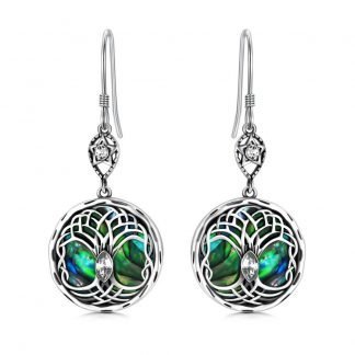 Celtic Tree of Life Earrings Sterling Silver Family Tree Dangle Drop Earrings with Birthstone Crystals Birthday Jewelry Gifts for Women Her