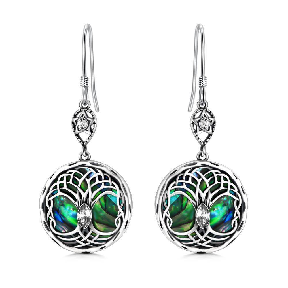 Celtic Tree of Life Earrings Sterling Silver Family Tree Dangle Drop Earrings with Birthstone Crystals Birthday Jewelry Gifts for Women Her