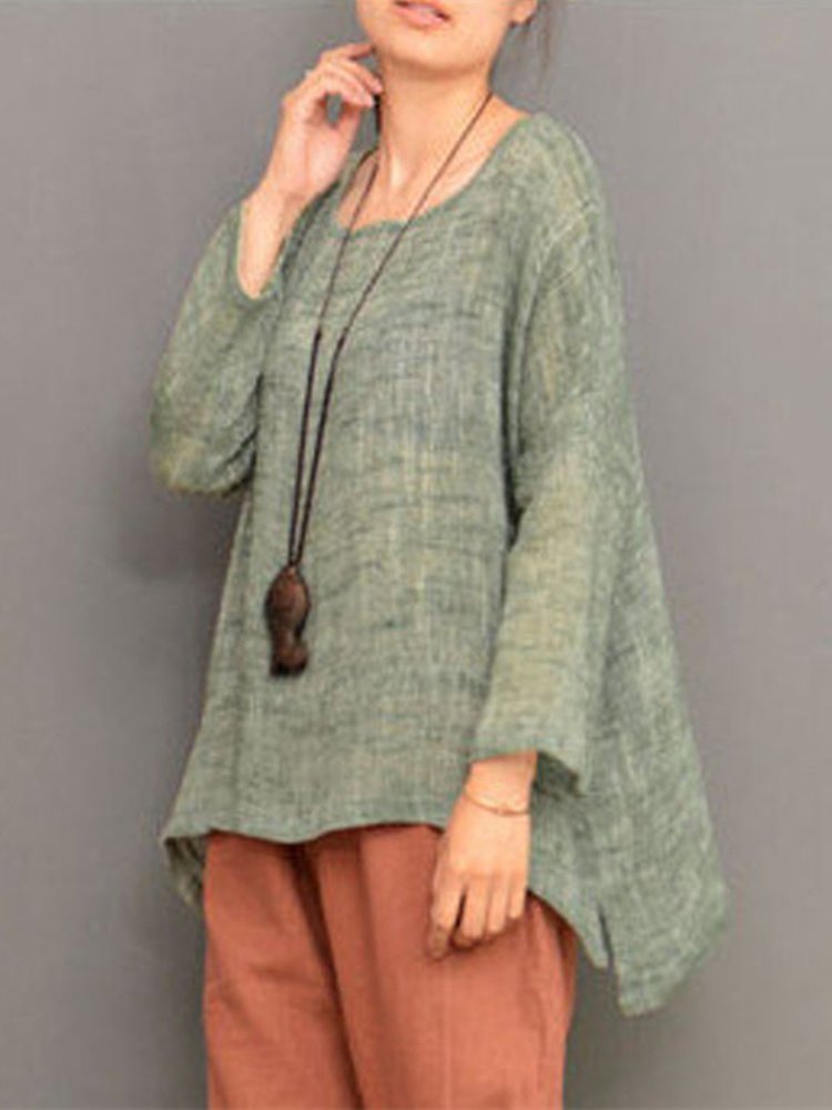 Irregular Crew Neck Casual Blouse - Image 6