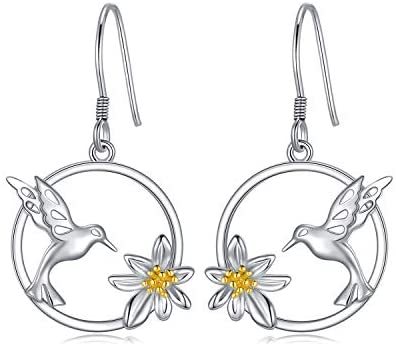 Hummingbird Earrings Sterling Silver Bird Flower Dangle Drop Hooks Earrings - Image 8