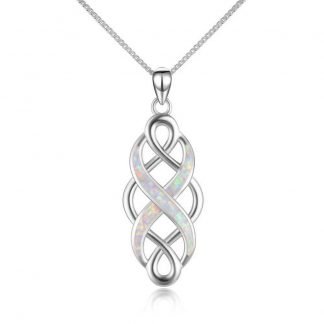 Sterling Silver Irish Celtic Knot Opal Pendant Necklace Infinity Love Necklace Gift for Her