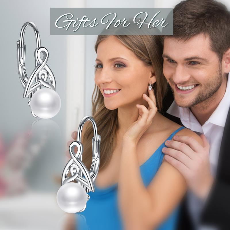 Pearl Earrings for Women 925 Sterling Silver Irish Celtic Knot Hoop Earrings Leverback Jewellery Gifts - Image 5