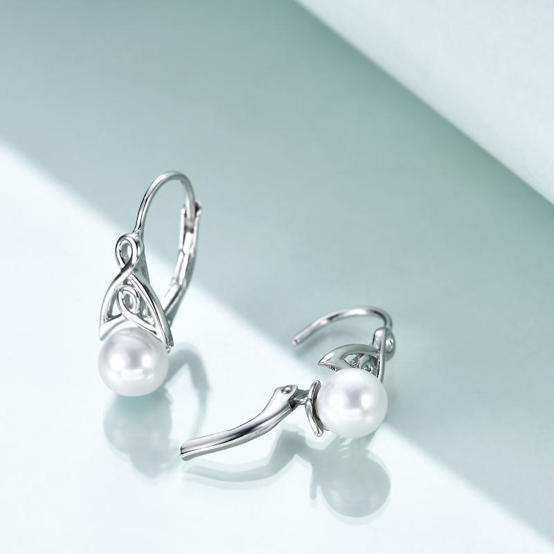 Pearl Earrings for Women 925 Sterling Silver Irish Celtic Knot Hoop Earrings Leverback Jewellery Gifts - Image 2