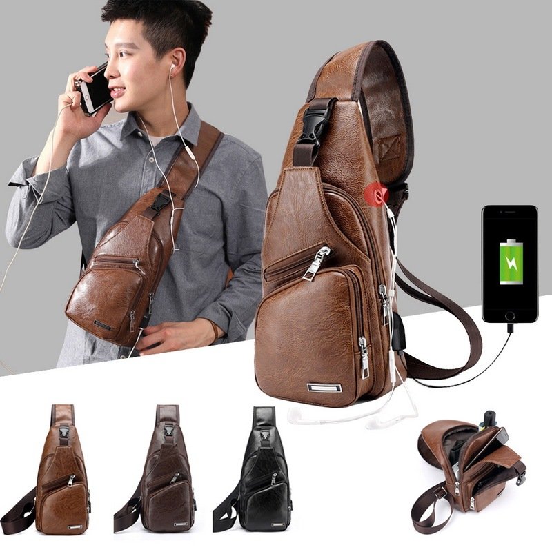 Men USB Charging Bag Men Chest Bag for Custom PU PVC Shoulder Bag Diagonal Package Messenger Travel Bag Cross Body Bags - Image 2