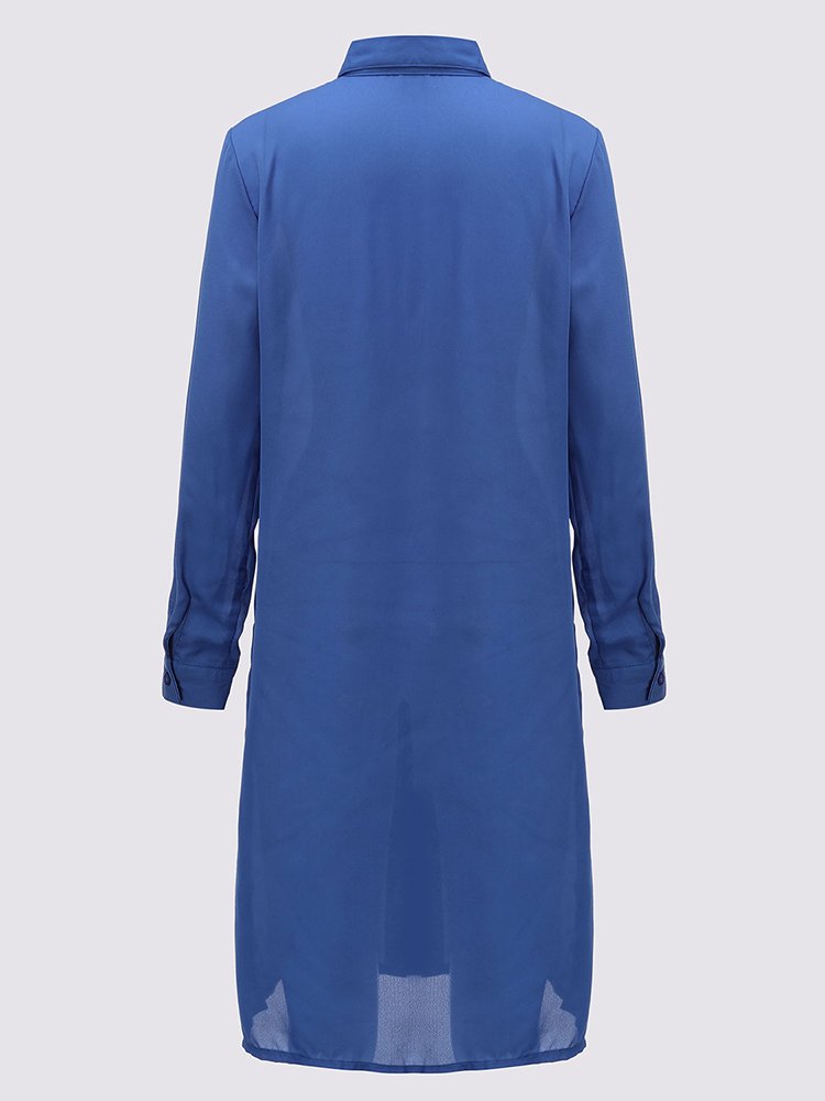 Sexy Women Long Sleeve Split Sheer Chiffon Shirt Tunic Blouse - Image 2