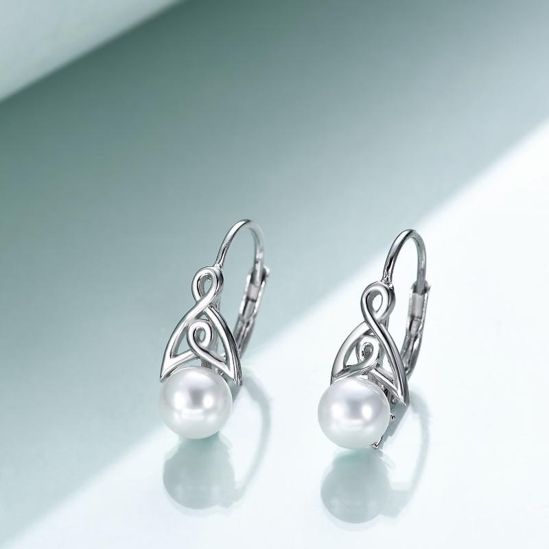 Pearl Earrings for Women 925 Sterling Silver Irish Celtic Knot Hoop Earrings Leverback Jewellery Gifts - Image 3