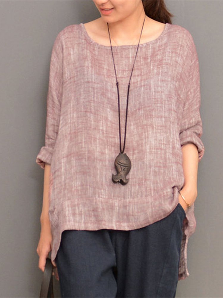 Irregular Crew Neck Casual Blouse - Image 2
