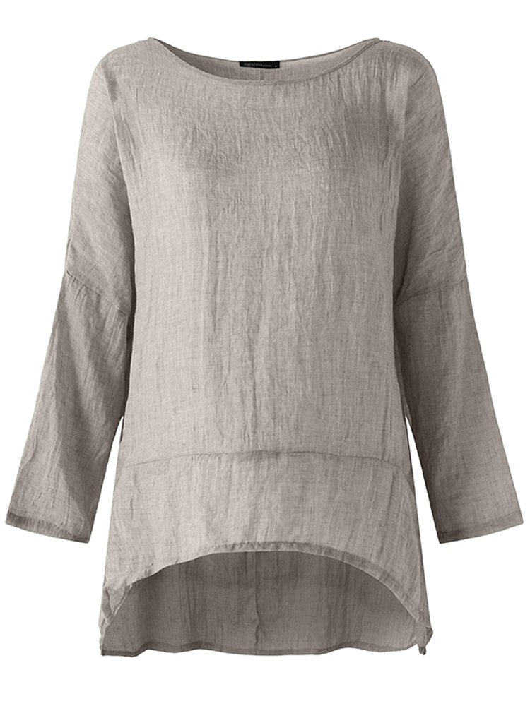 Irregular Crew Neck Casual Blouse - Image 14
