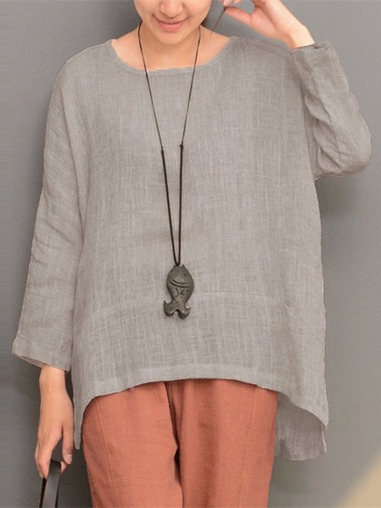 Irregular Crew Neck Casual Blouse - Image 7