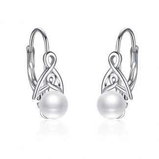 Pearl Earrings for Women 925 Sterling Silver Irish Celtic Knot Hoop Earrings Leverback Jewellery Gifts