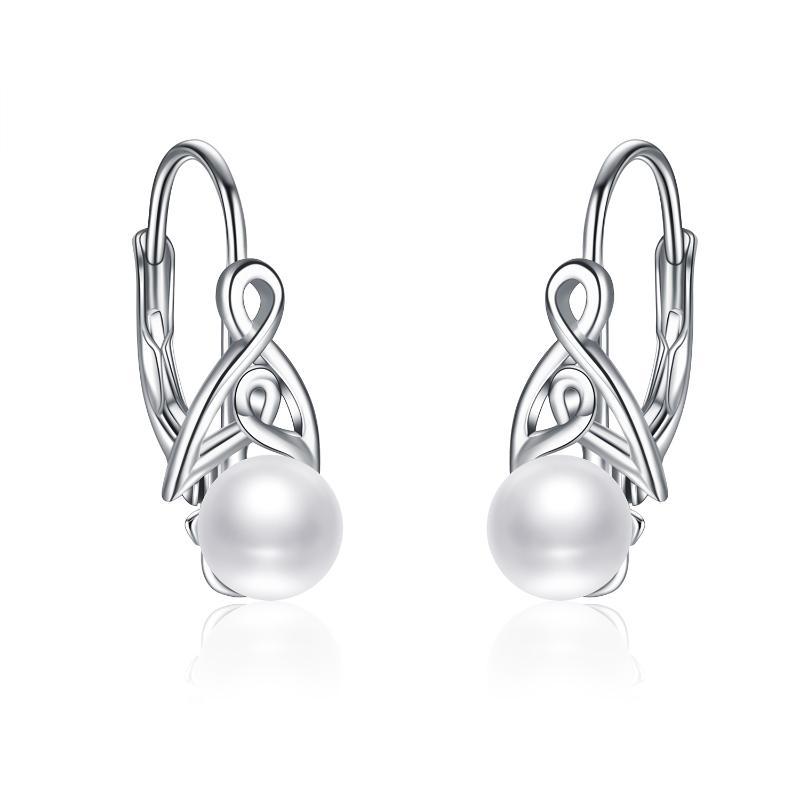 Pearl Earrings for Women 925 Sterling Silver Irish Celtic Knot Hoop Earrings Leverback Jewellery Gifts