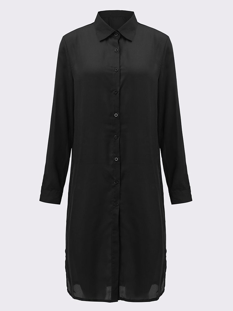 Sexy Women Long Sleeve Split Sheer Chiffon Shirt Tunic Blouse - Image 3