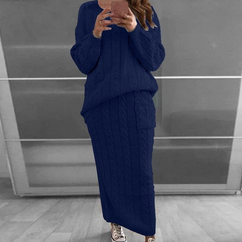 Pullover Sweater+Slim Skirt Two Piece Set Knit Jumper Tracksuit - Image 7