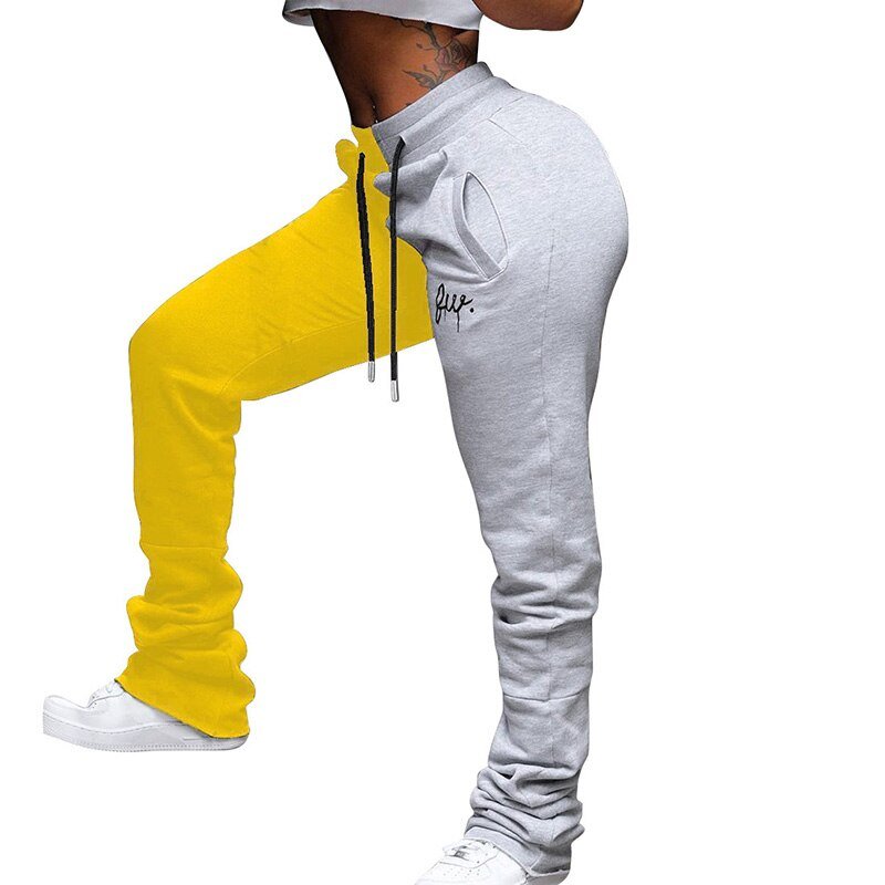 Two Colors Contrast Patchwork Embroidery Sweatpants - Image 4