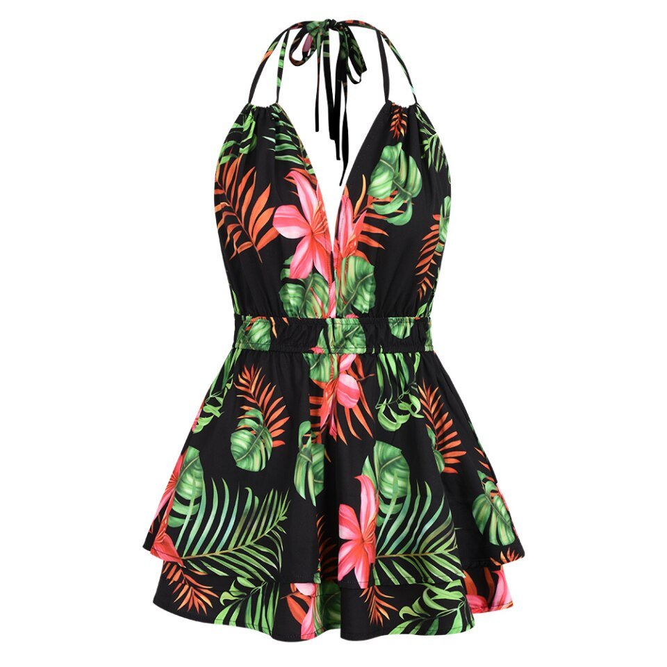 Mini Dresses Sling Floral ,V-Neck Sleeveless - Image 4