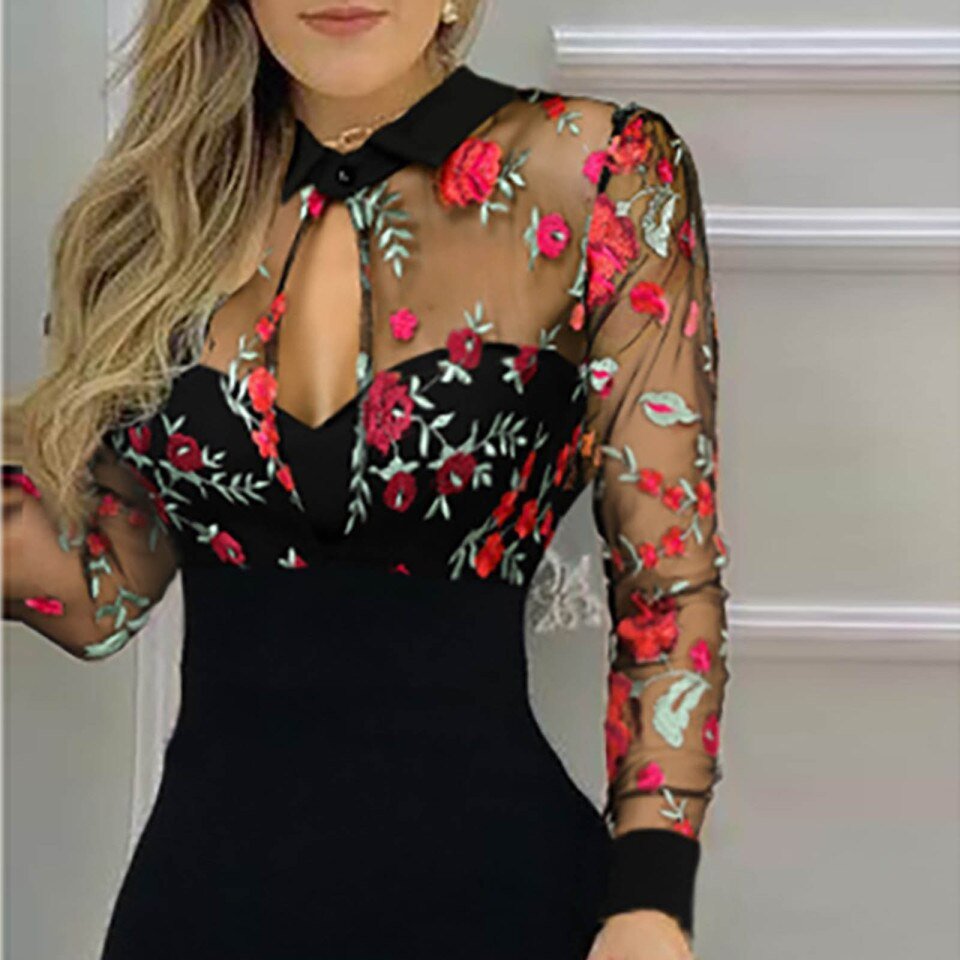 Dresses For Women ,Floral Pattern Slimming Lace ,Long Sleeve - Image 8