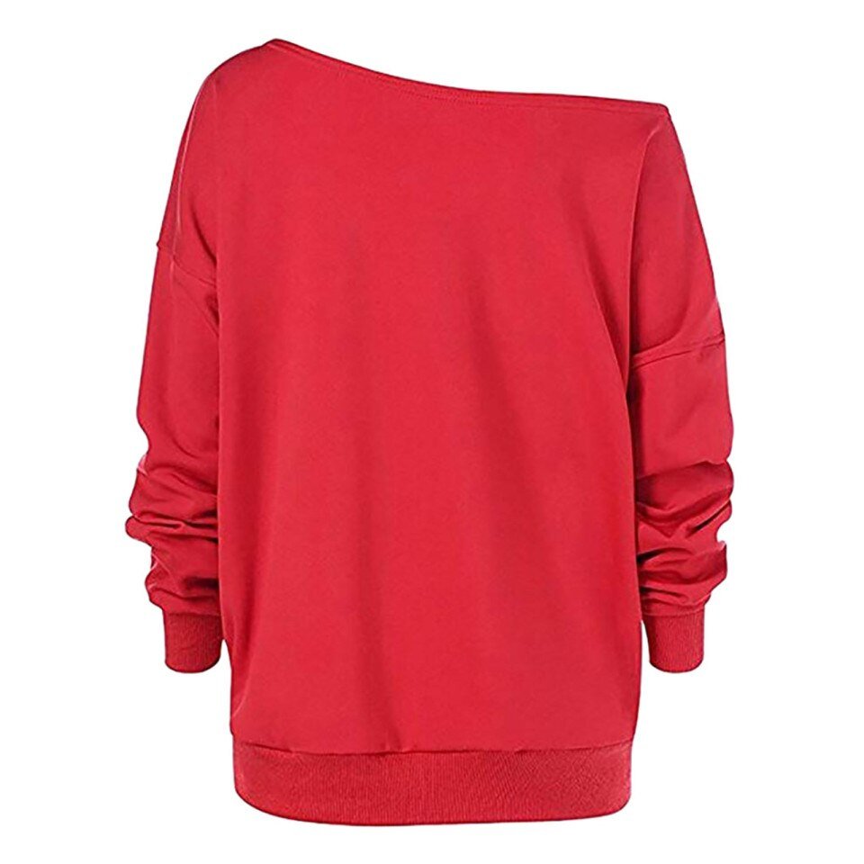 Christmas Elk Print Off Shoulder Tops Women Long Sleeve - Image 12