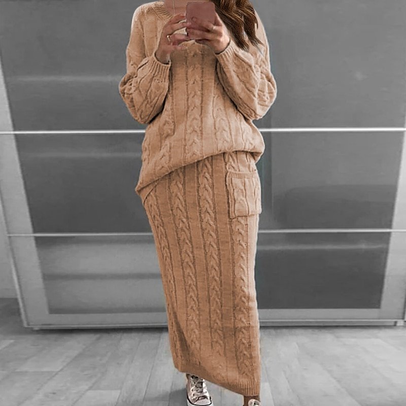 Pullover Sweater+Slim Skirt Two Piece Set Knit Jumper Tracksuit - Image 4