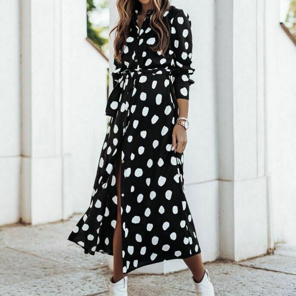 Long Dress Casual Polka Dot Print - Image 5