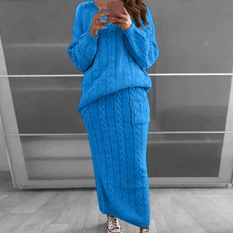 Pullover Sweater+Slim Skirt Two Piece Set Knit Jumper Tracksuit - Image 9