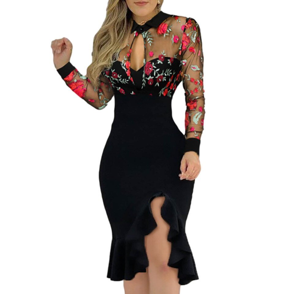 Dresses For Women ,Floral Pattern Slimming Lace ,Long Sleeve - Image 7