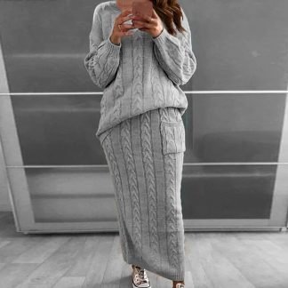 Pullover Sweater+Slim Skirt Two Piece Set Knit Jumper Tracksuit