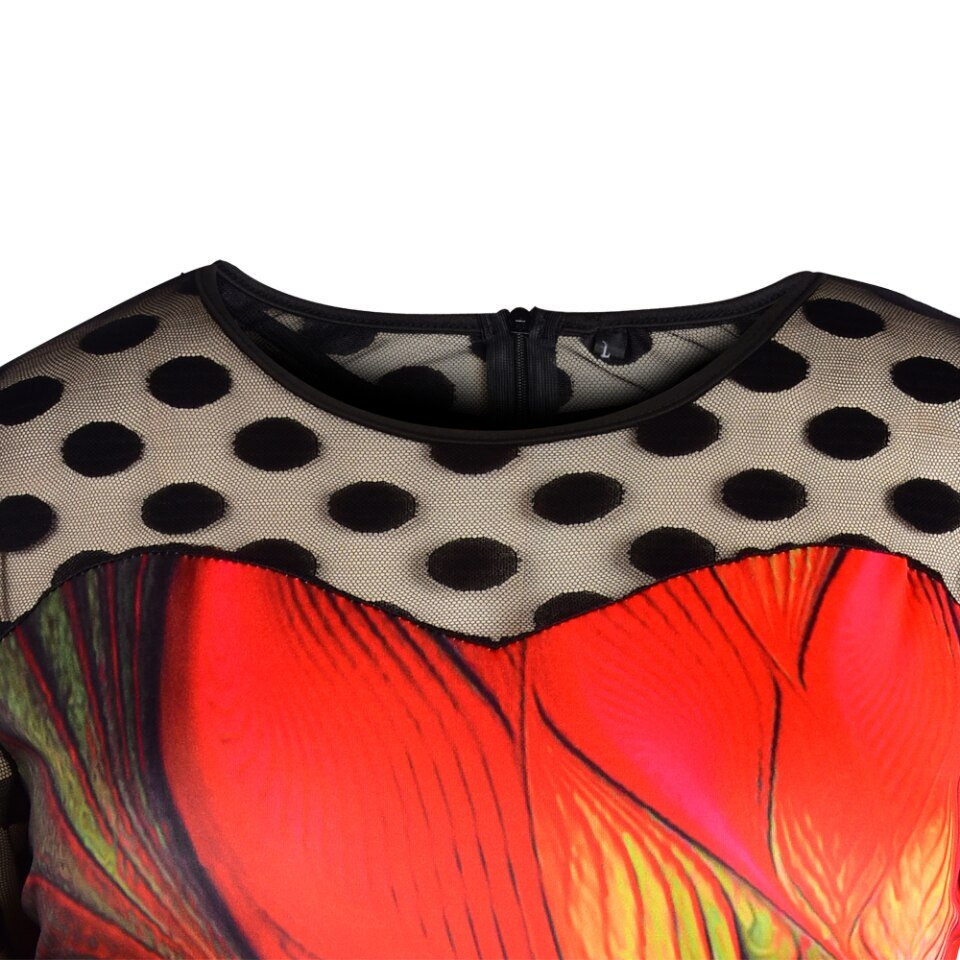 Elegant Dress Women Floral Print Mesh Patchwork 3/4 Sleeve Bodycon Streetwear - Image 8