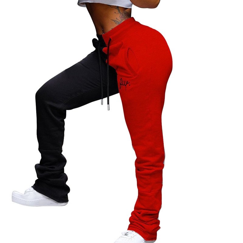 Two Colors Contrast Patchwork Embroidery Sweatpants - Image 8