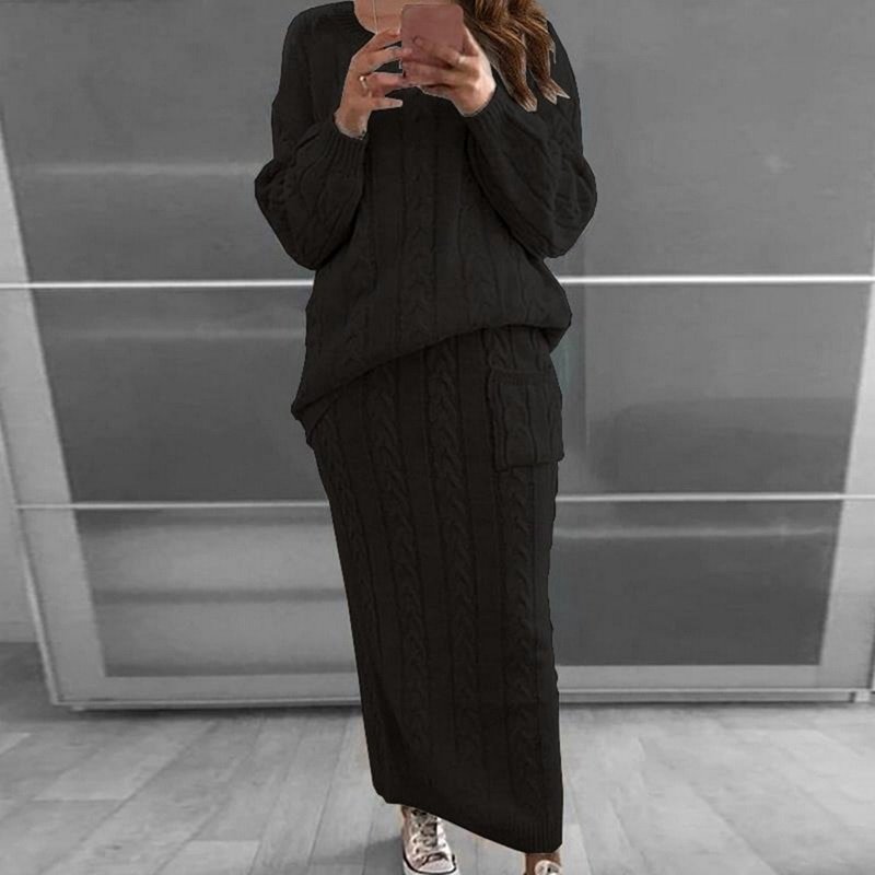 Pullover Sweater+Slim Skirt Two Piece Set Knit Jumper Tracksuit - Image 11