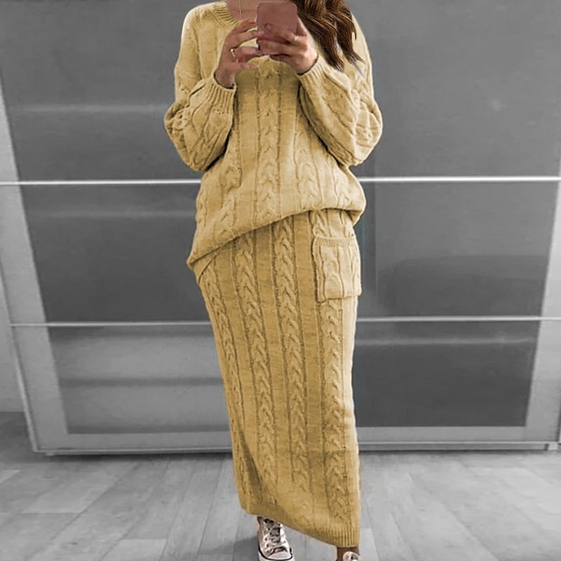 Pullover Sweater+Slim Skirt Two Piece Set Knit Jumper Tracksuit - Image 6