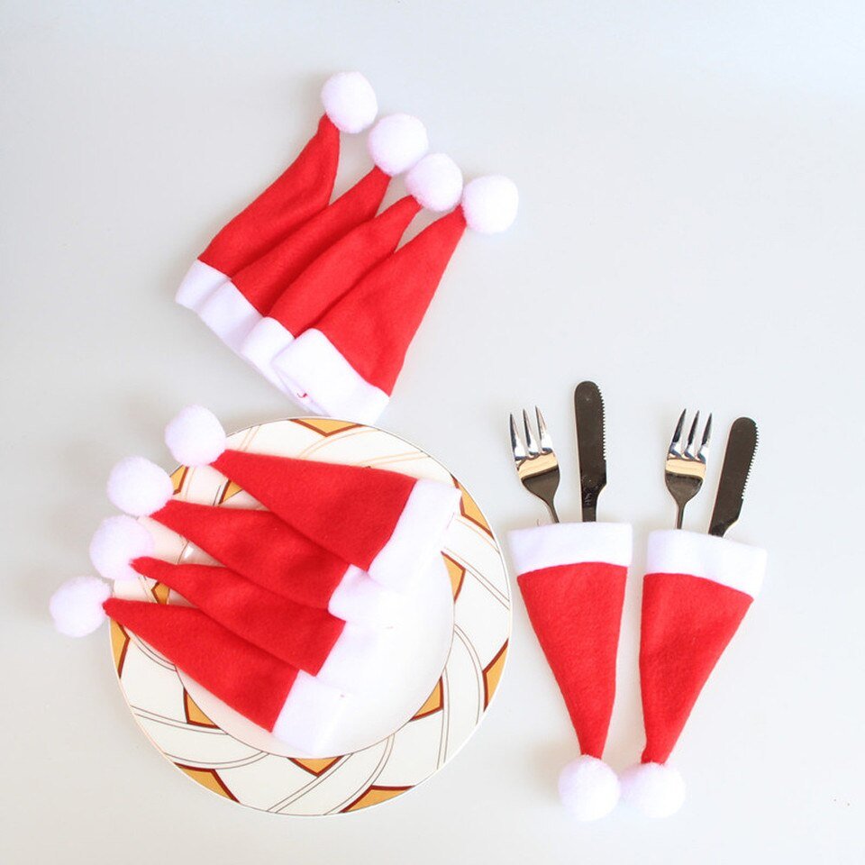 10pcs Christmas Decorative Tableware Mini Caps Pocket Knife Fork Spoon Holders - Image 4
