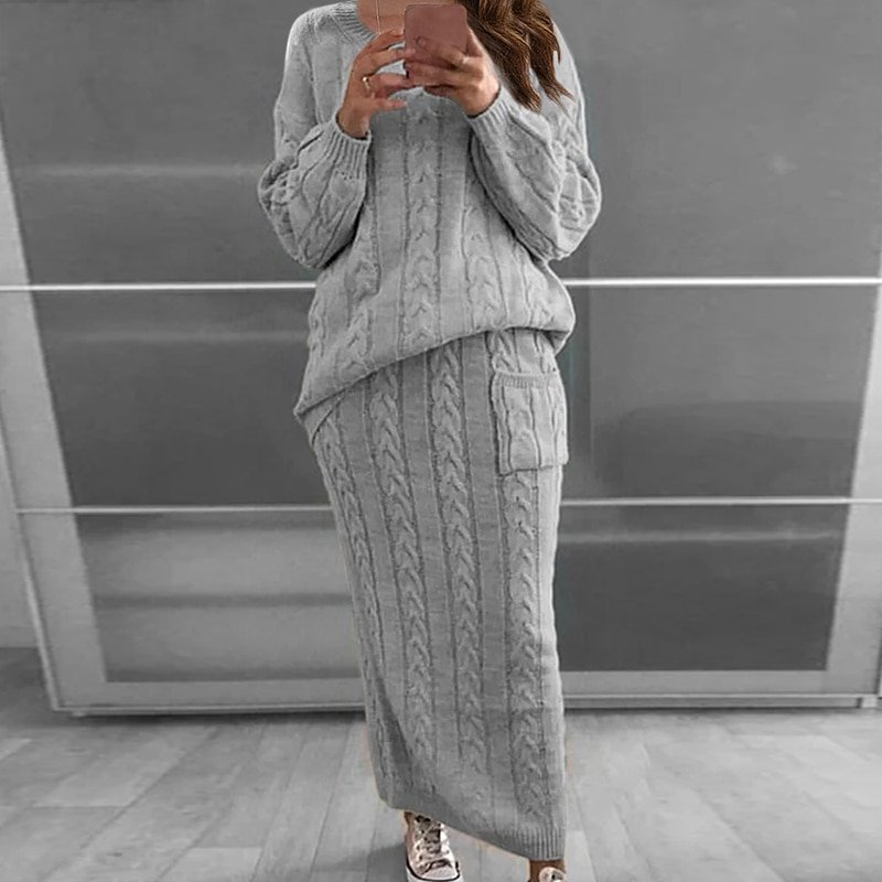 Pullover Sweater+Slim Skirt Two Piece Set Knit Jumper Tracksuit - Image 13