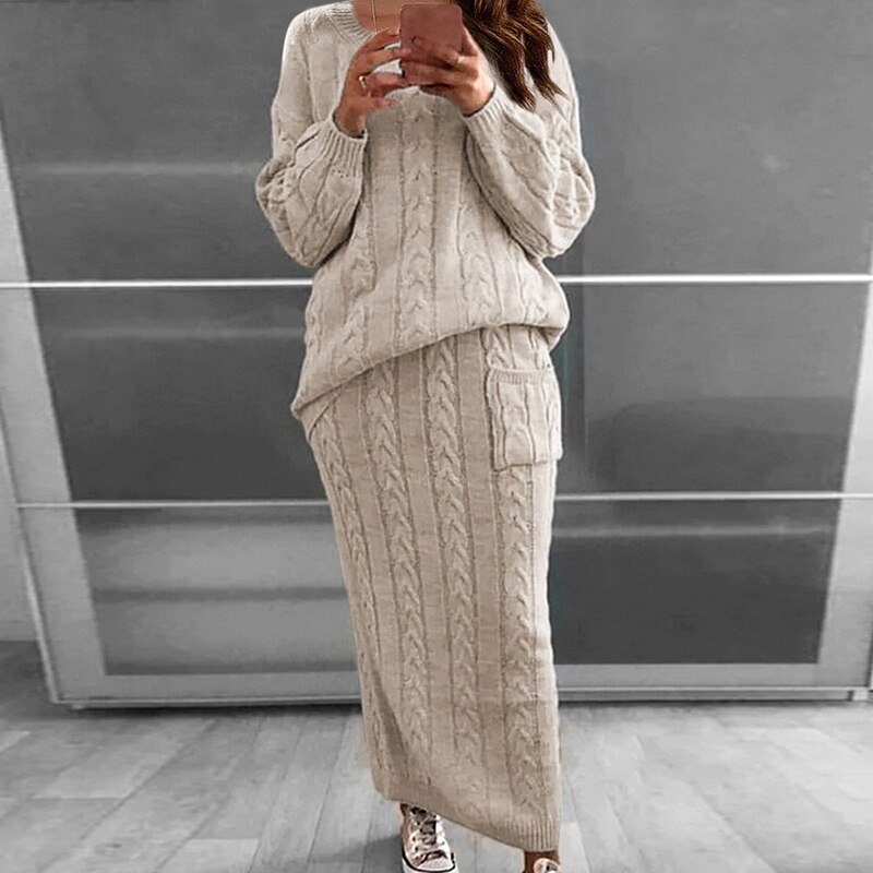 Pullover Sweater+Slim Skirt Two Piece Set Knit Jumper Tracksuit - Image 15