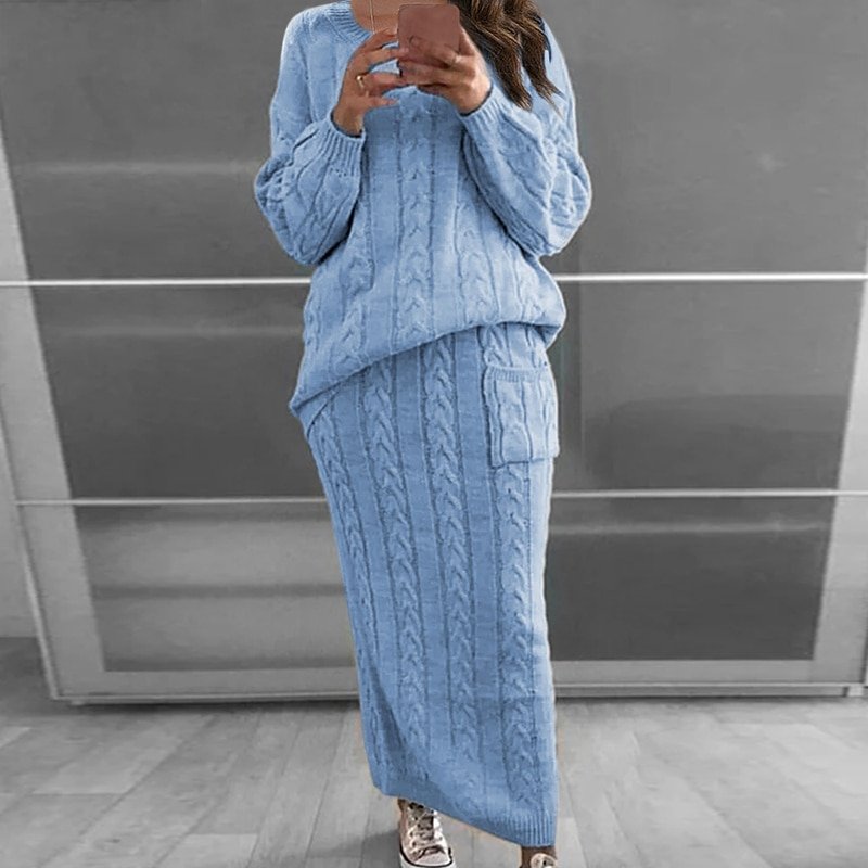 Pullover Sweater+Slim Skirt Two Piece Set Knit Jumper Tracksuit - Image 10