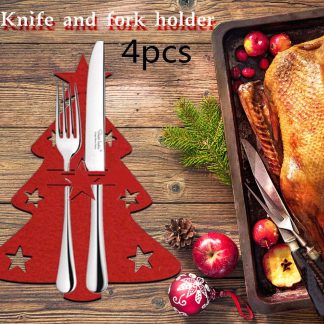 Table Decoration Cutlery Knife And Fork Cove,4pcs Christmas Treer ,