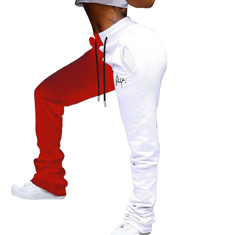 Two Colors Contrast Patchwork Embroidery Sweatpants - Image 5