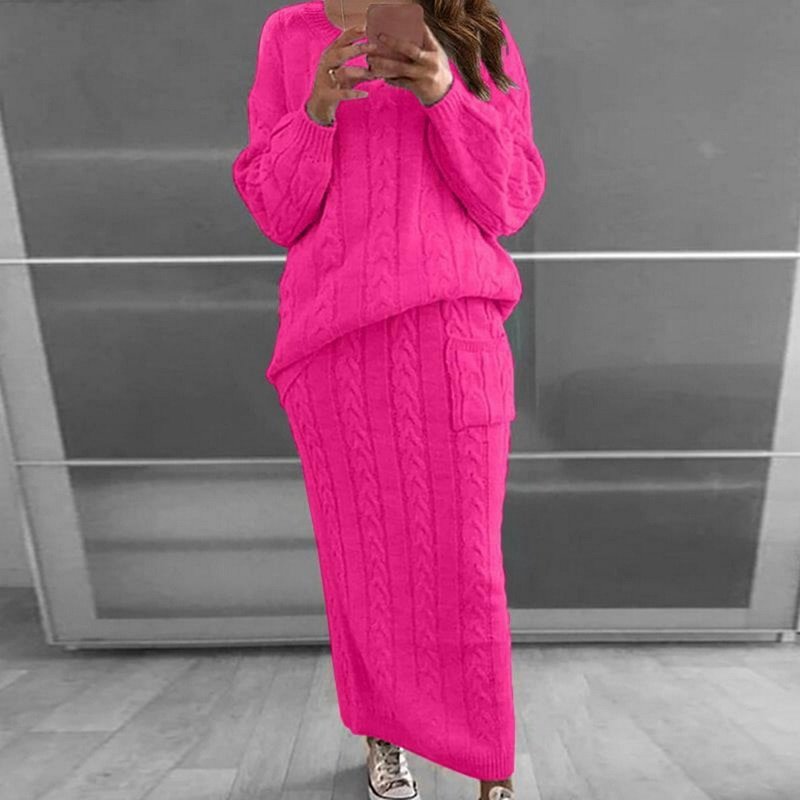 Pullover Sweater+Slim Skirt Two Piece Set Knit Jumper Tracksuit - Image 5