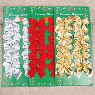 Christmas Bows Hanging Decorations Gold Silver Red 12pcs