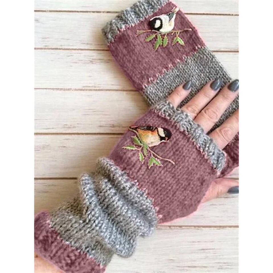 Gloves, Winter Women Warm Cute Birds Fingerless - Image 13