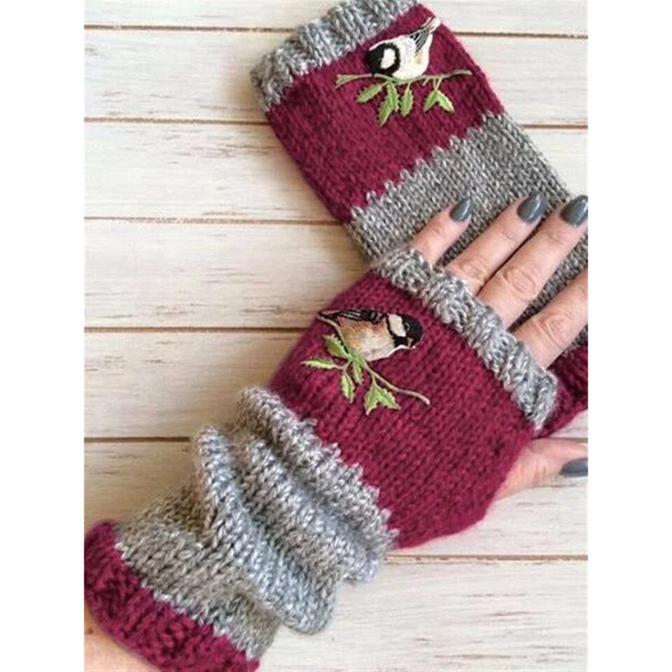 Gloves, Winter Women Warm Cute Birds Fingerless - Image 12