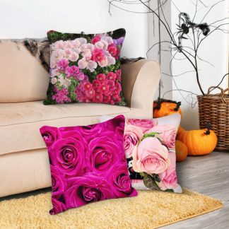 Cushion Cover,Pink Rose Flower Printing Pillow Case