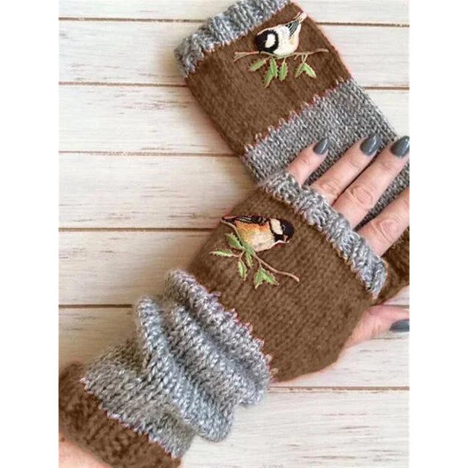 Gloves, Winter Women Warm Cute Birds Fingerless - Image 11