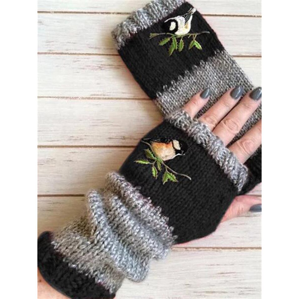 Gloves, Winter Women Warm Cute Birds Fingerless - Image 6